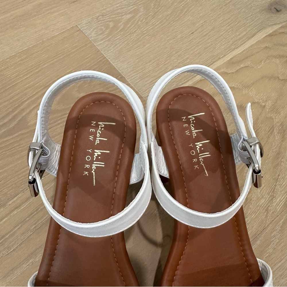 Nicole Miller Brown White Platform Heels Sandals Womens size 7.5 Casual Summer - Picture 12 of 12